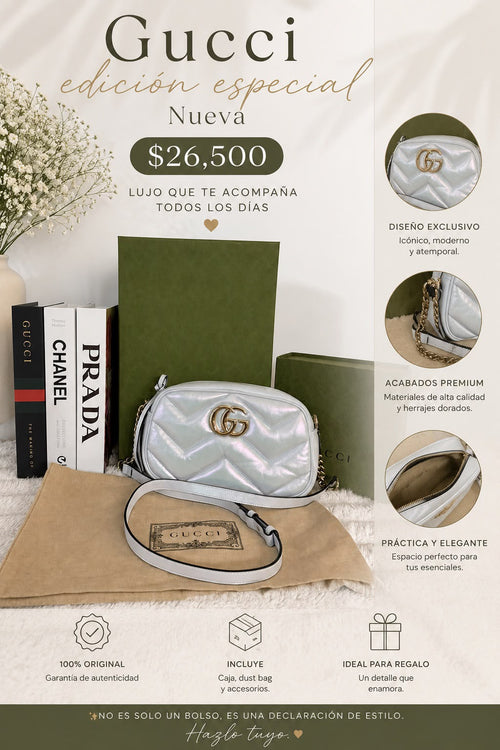 Bolsa Gucci GG Marmont Matelassé blanca nacarada con caja y accesorios originales